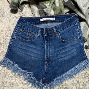 American Eagle Outfitters Blue Denim Fringe Shorts